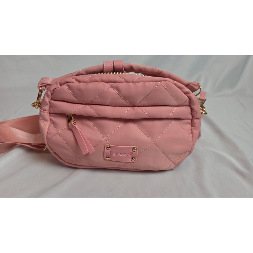 Bearpaw Pink Quilted Puffer Crossbody Bag Adjustable Wide Strap Streetwear Cozy